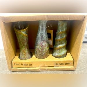 NIB Brewster Ceramic Home Furnishings 3 Piece Brown Rustic Bud Vase Set 6”